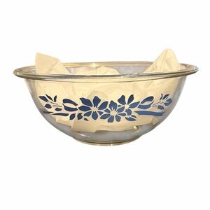 Pyrex Blue Floral Ribbon Vintage 1980’s Clear Mixing  Bowl #323 1.5 L